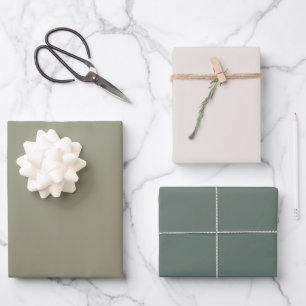 Minimalistische erdige olivgrüne beige feste Hochz Geschenkpapier Set