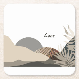 Minimalistische Erdtöne Boho "Liebe" Rechteckiger Pappuntersetzer