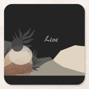 Minimalistische Erdtöne Boho "Live"  Rechteckiger Pappuntersetzer
