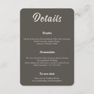 Minimalistische Espresso-Braune Hochzeitsinformati Begleitkarte