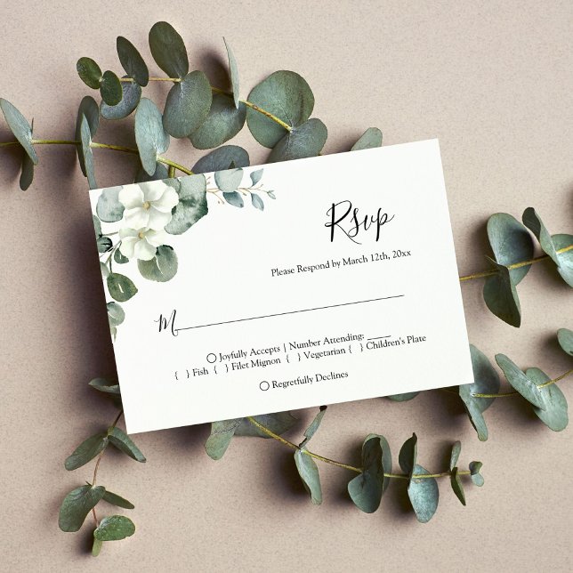 Minimalistische Eukalyptus-Blätter Grüne Hochzeit RSVP Karte (Von Creator hochgeladen)