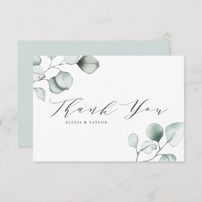 Minimalistische Eukalyptus-Blätter Hochzeiten Dankeskarte (Vorne/Hinten)