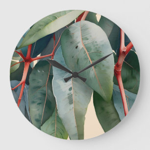 Minimalistische Eukalyptus Botanische Kunst Große Wanduhr