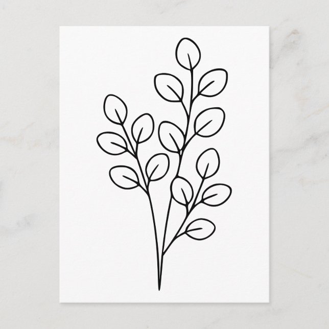 Minimalistische Eukalyptus Botanische Linie Art Postkarte (Vorderseite)