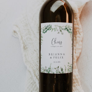 Minimalistische Eukalyptus Cheers Wedding Wine Lab Weinetikett