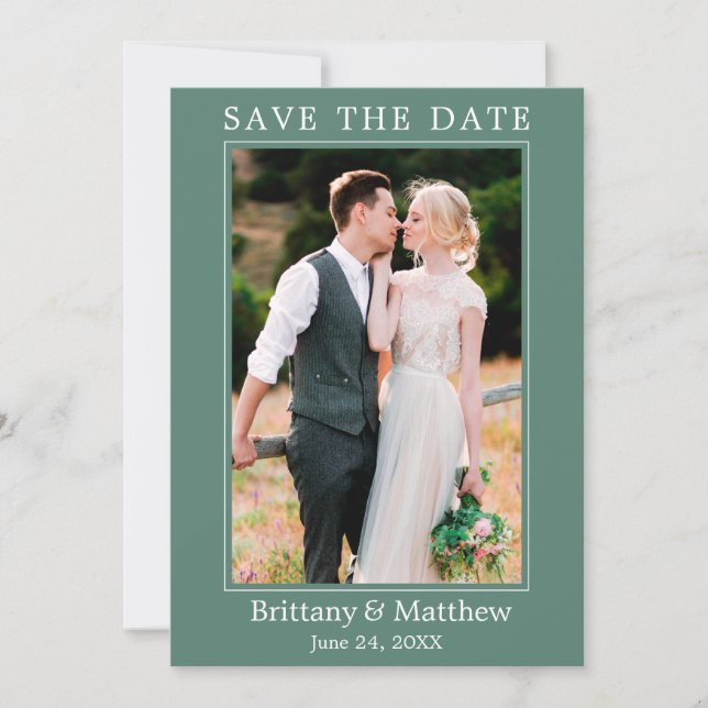 Minimalistische Eukalyptus Green Save The Date (Vorderseite)