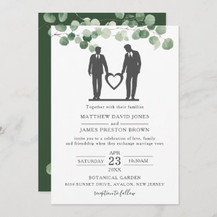 Minimalistische Eukalyptus Greenery Gay Wedding Gr Einladung