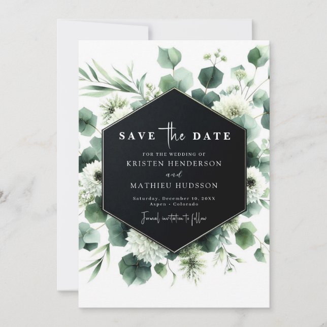 Minimalistische Eukalyptus-Hochzeit Save The Date (Vorderseite)