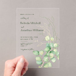 Minimalistische Eukalyptus-Hochzeitsacryl-Einladun Acryleinladungen