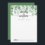Minimalistische Eukalyptus-Hochzeitwörter der Weis Hinweiskarte<br><div class="desc">Diese minimalistisch eukalyptus Hochzeitsworte der Weisheitsratenkarte ist perfekt für eine rustikale Hochzeit. Das Design ist mit handgemalten Aquarellgrün Eukalyptus,  inspirierend natürliche Schönheit. Diese Karten sind ideal für Hochzeiten,  Brautparty,  Babydusche,  Graduiertenfest u.v.m. Personalisieren Sie die Karten mit den Namen der Braut und Bräutigam,  den Eltern,  die Sie werden oder Absolvent.</div>