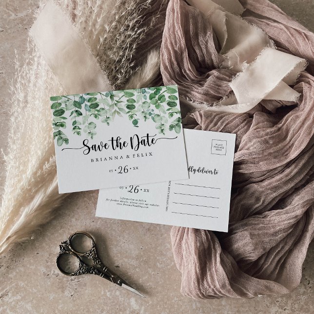 Minimalistische Eukalyptus Horizontal Save the Dat Postkarte (Von Creator hochgeladen)