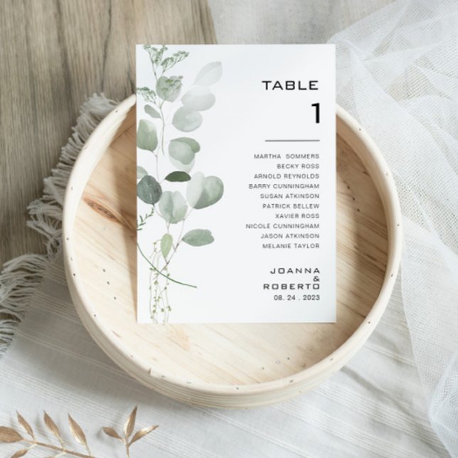 Minimalistische Eukalyptus-Tischnummer 1 Sitzkarte Einladung (Von Creator hochgeladen)