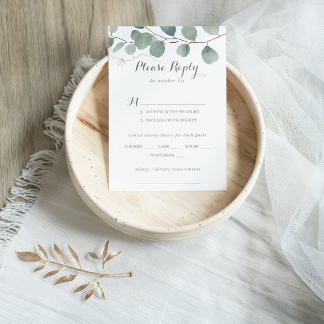 Minimalistische Eukalyptus Wedding Menü UAWG RSVP Karte (Von Creator hochgeladen)