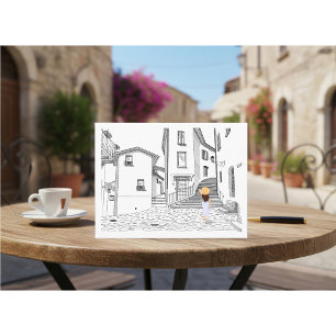 Minimalistische europäische Straßenillustration Postkarte