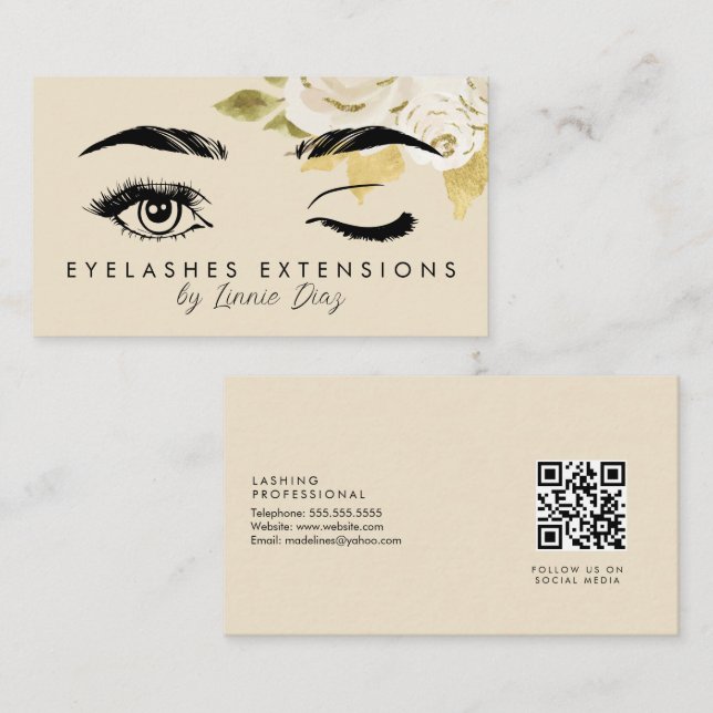 Minimalistische Eyelashes Extensions Salon Ivory F Visitenkarte (Vorne/Hinten)