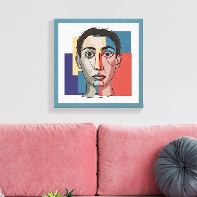 Minimalistische Face Line Art | Zeitgenössischer G Leinwanddruck (Insitu (Wohnzimmer))