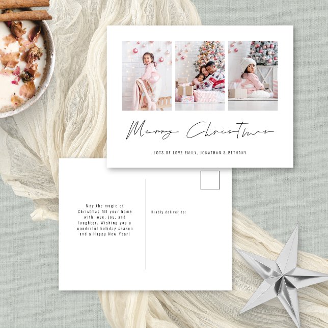 Minimalistische Familie 3 Fotos Frohe Weihnachten (Add your favorite 3 photos! Convenient postcard alternative)