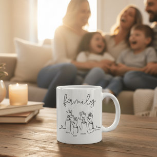 Minimalistische Familienhände Linienkunst Personal Kaffeetasse