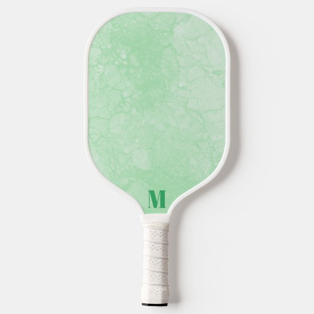 Minimalistische Farbton Grün/Weiß Moderne Monogram Pickleball Schläger (Rückseite)