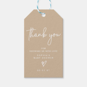 Minimalistische Farbtöne moderne Babydusche Boho Geschenkanhänger