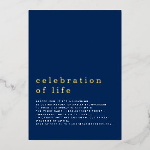 Minimalistische Feier-des-Lebens-Lunchparty Navy E Folieneinladung