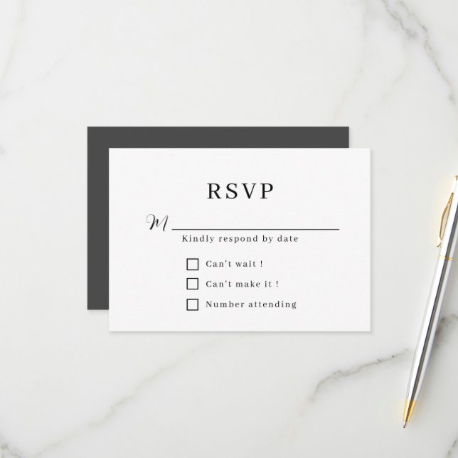 Minimalistische feierliche Hochzeit RSVP Karte (Vorderseite/Rückseite Beispiel)