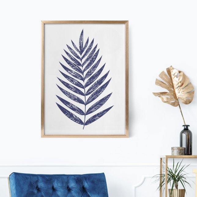 Minimalistische Fern Palm Blätter Navy Blue Nature Poster (Von Creator hochgeladen)