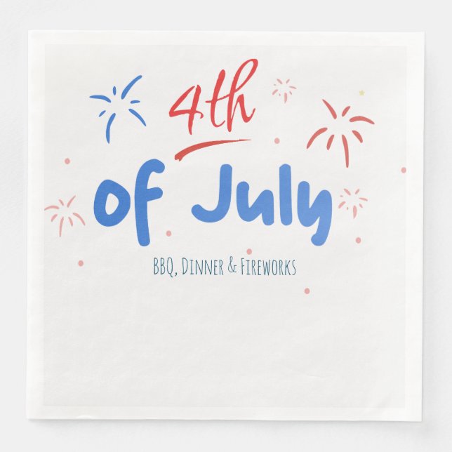 Minimalistische Fireworks mit Text vom 4. Juli Serviette (Vorderseite)