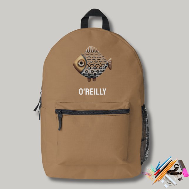 Minimalistische Fish Print Modern Monogram Bedruckter Rucksack (Von Creator hochgeladen)