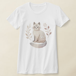 Minimalistische Flora Feline Art Boho Chic Cat T-Shirt
