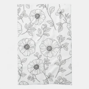 Minimalistische Floral-Linien nahtloses Muster (8) Geschirrtuch