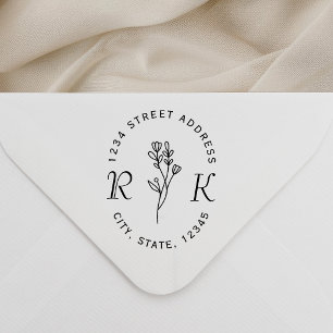 Minimalistische florale Anfangsbuchstaben Hochzeit Permastempel