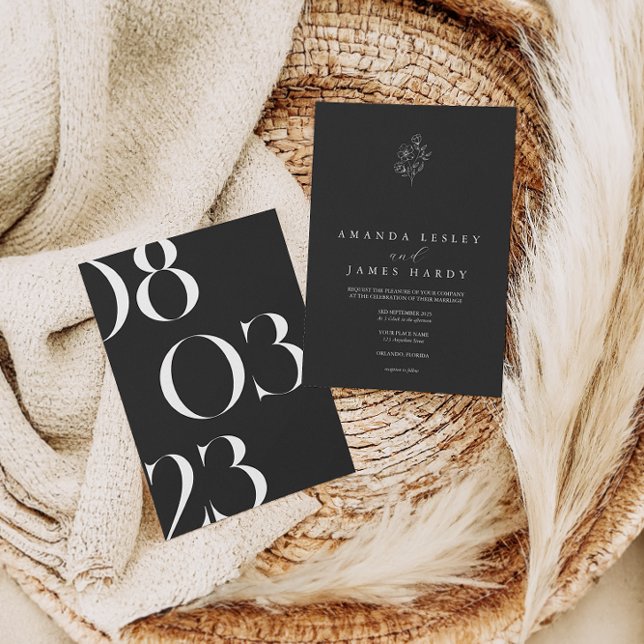 Minimalistische florale Elegante Schwarz & Weiß Ho Einladung (Von Creator hochgeladen)