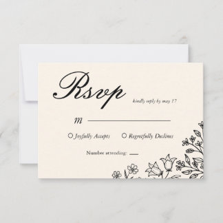Minimalistische Florale Elfenbein-Hochzeits-RSVP-K RSVP Karte