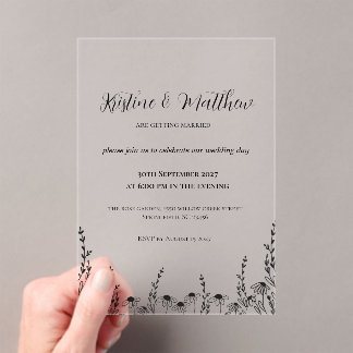 Minimalistische Florale Hochzeits-Einladung Acryleinladungen