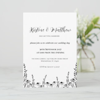 Minimalistische Florale Hochzeits-Einladung Einladung