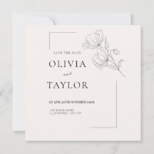 Minimalistische Florale Line-Art-Spare-the-Date-Ka