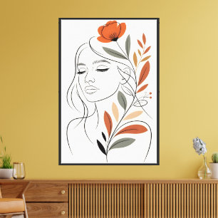 Minimalistische florale Linienkunst Frau Wandmaler Leinwanddruck