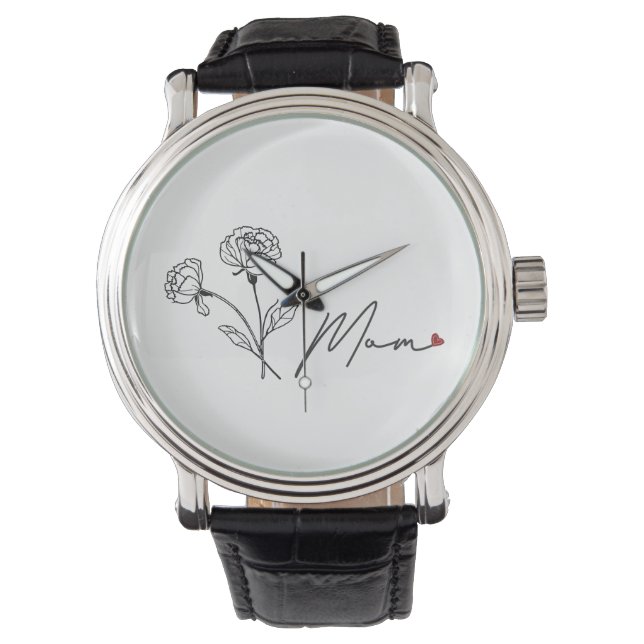 Minimalistische florale Mama mit Herz Armbanduhr (Vorderseite)