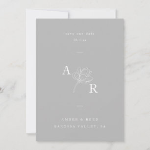 Minimalistische florale Monogramm elegant grau Save The Date