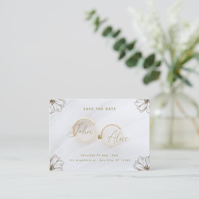 Minimalistische florale Save the Date Hochzeitskar Begleitkarte (Stehend Vorderseite)
