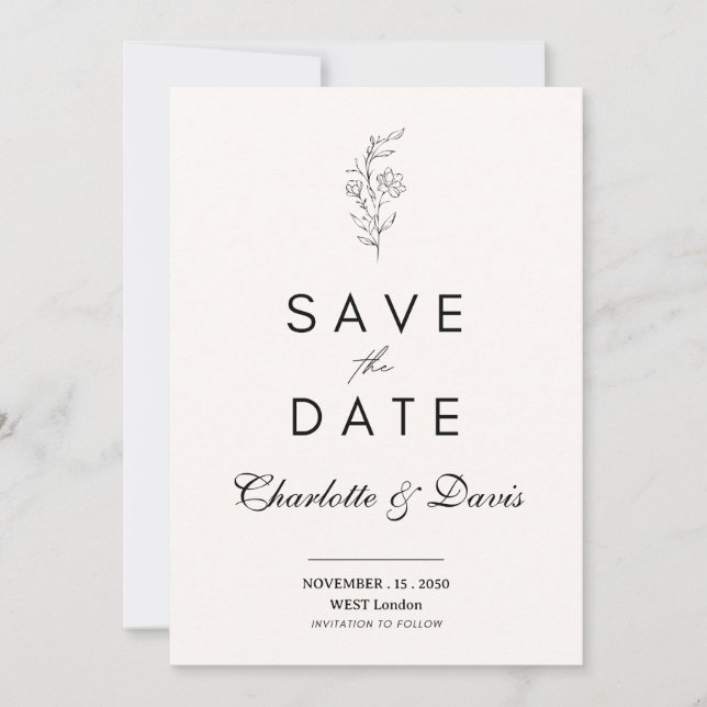 Minimalistische florale Save the Date-Karte Einladung (Vorderseite)