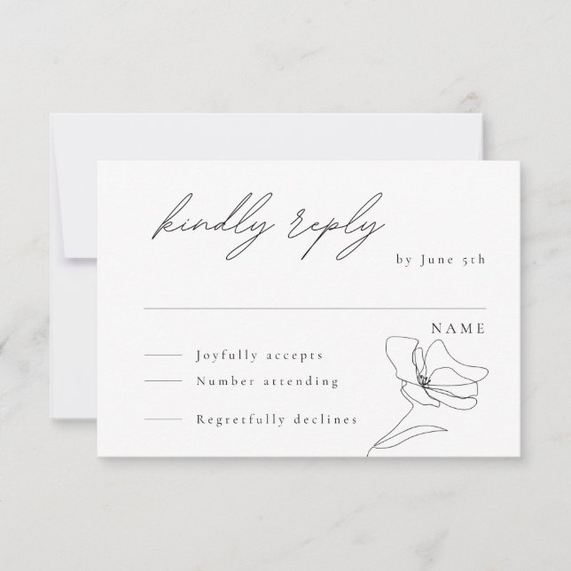 Minimalistische Floralinline Kunstkarte RSVP Karte (Vorderseite)