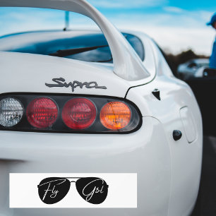 Minimalistische Fly Girl Typografie, Aviator-Sonne Autoaufkleber