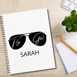 Minimalistische Fly Girl Typografie, Aviator-Sonne Notizbuch