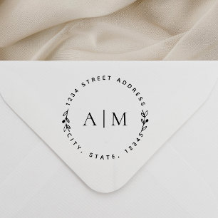 Minimalistische Foliage Couple Initial Round-Addre Gummistempel