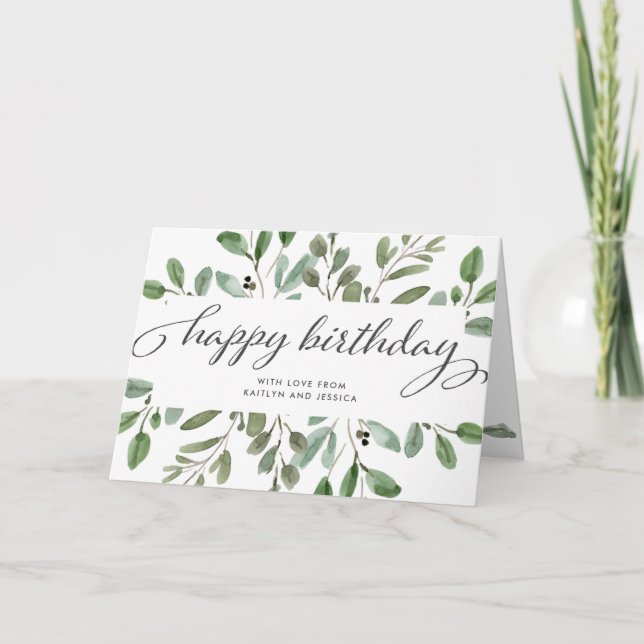 Minimalistische Foliage | Happy Birthday Karte (Vorderseite)