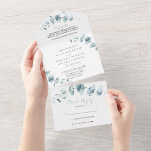 Minimalistische Foliage Hochzeit All In One Einladung