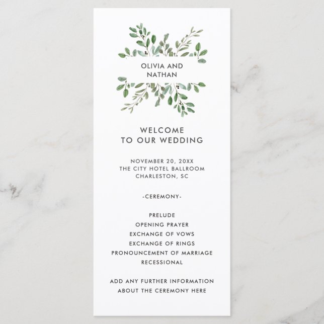 Minimalistische Foliage | Hochzeit Programm (Vorderseite)