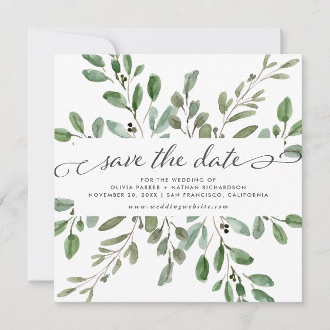 Minimalistische Foliage | Hochzeit Save The Date (Vorderseite)